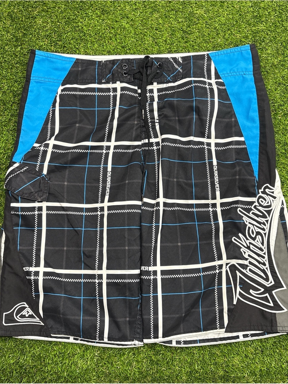 Quiksilver Black & Blue Plaid Hybrid Board Shorts